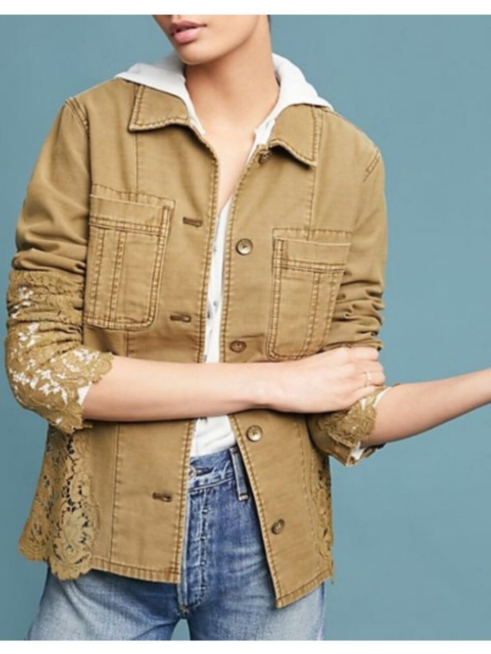 Anthropologie Laced Utility Jacket in Moss – Size Small